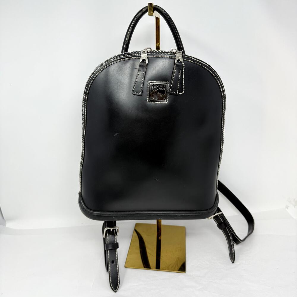 DOONEY & BOURKE Vintage PARASOLE Black Leather Backpack Bag Made in USA VTG
